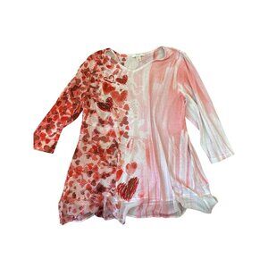 CJ Banks 1X Tunic Top Women's Red & Pink Heart Print Rhinestone Valentine's Day